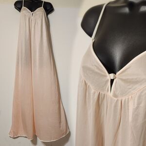 Vintage 70s DVF Diane Von Furstenberg Nylon Peach Blush Maxi Slip NightGown  SzS